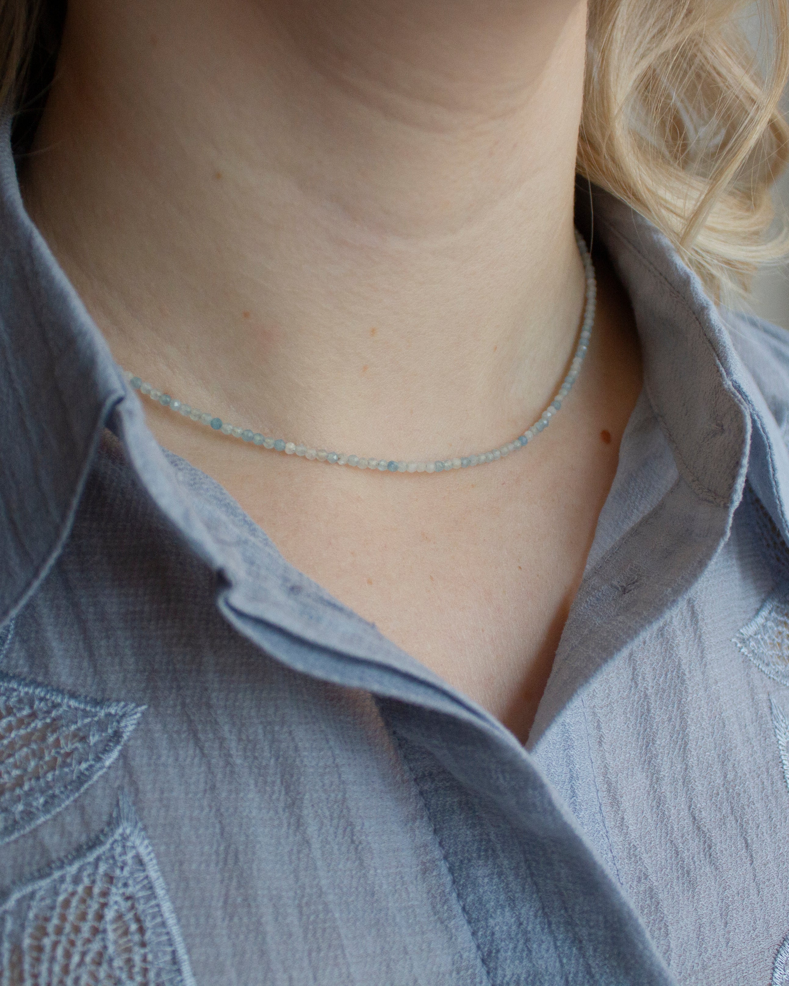 Aquamarijn edelsteen kettinkje