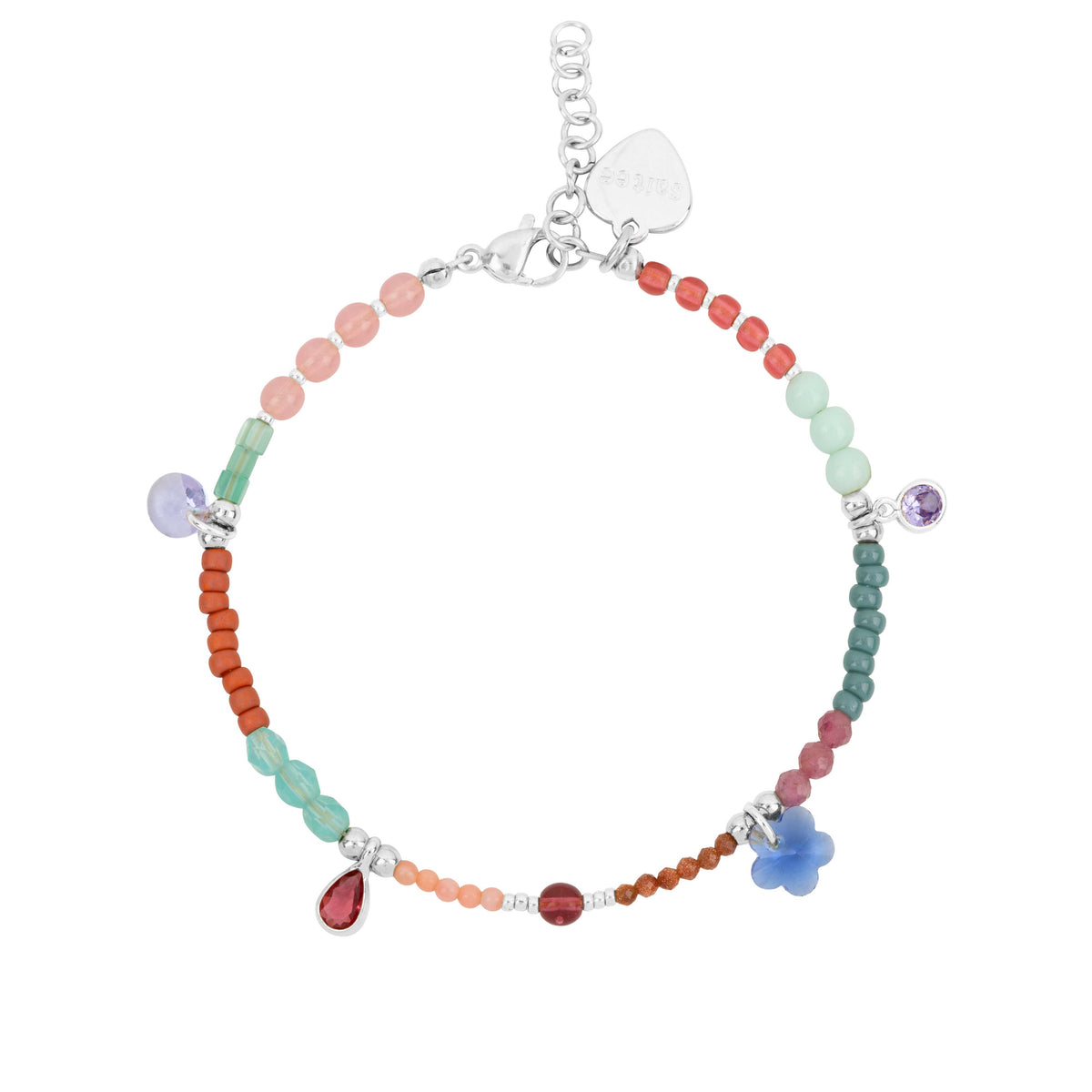 gekleurd mix armbandje met edelstenen kralen en bedels zilver