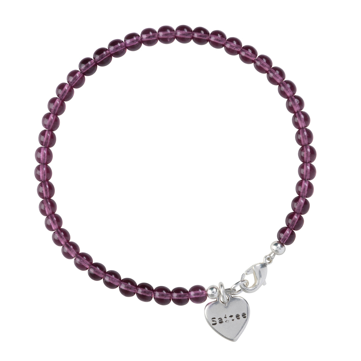 paars rond kralenarmbandje met hartjes bedel