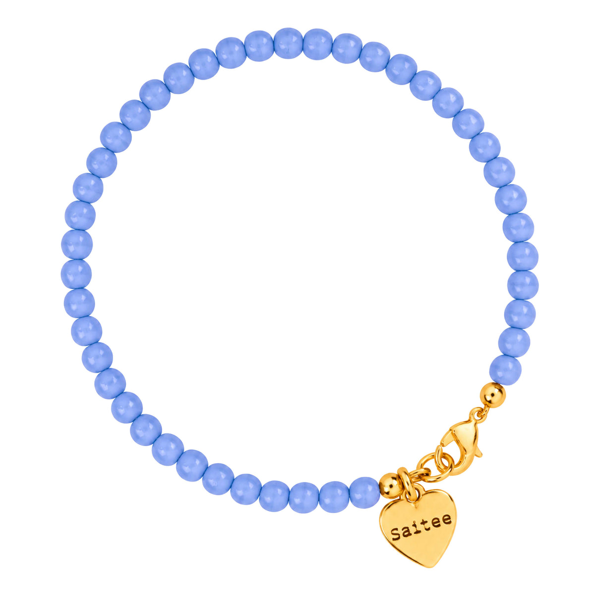 lila blauw kralenarmbandje met goud slotje en hartjes bedel