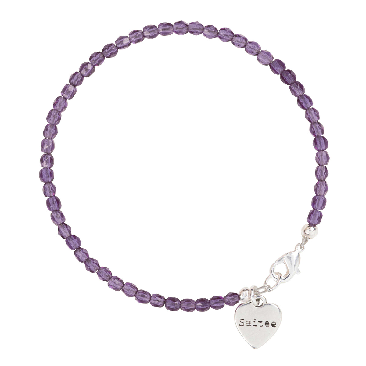 paars kralenarmbandje met hartjes bedel