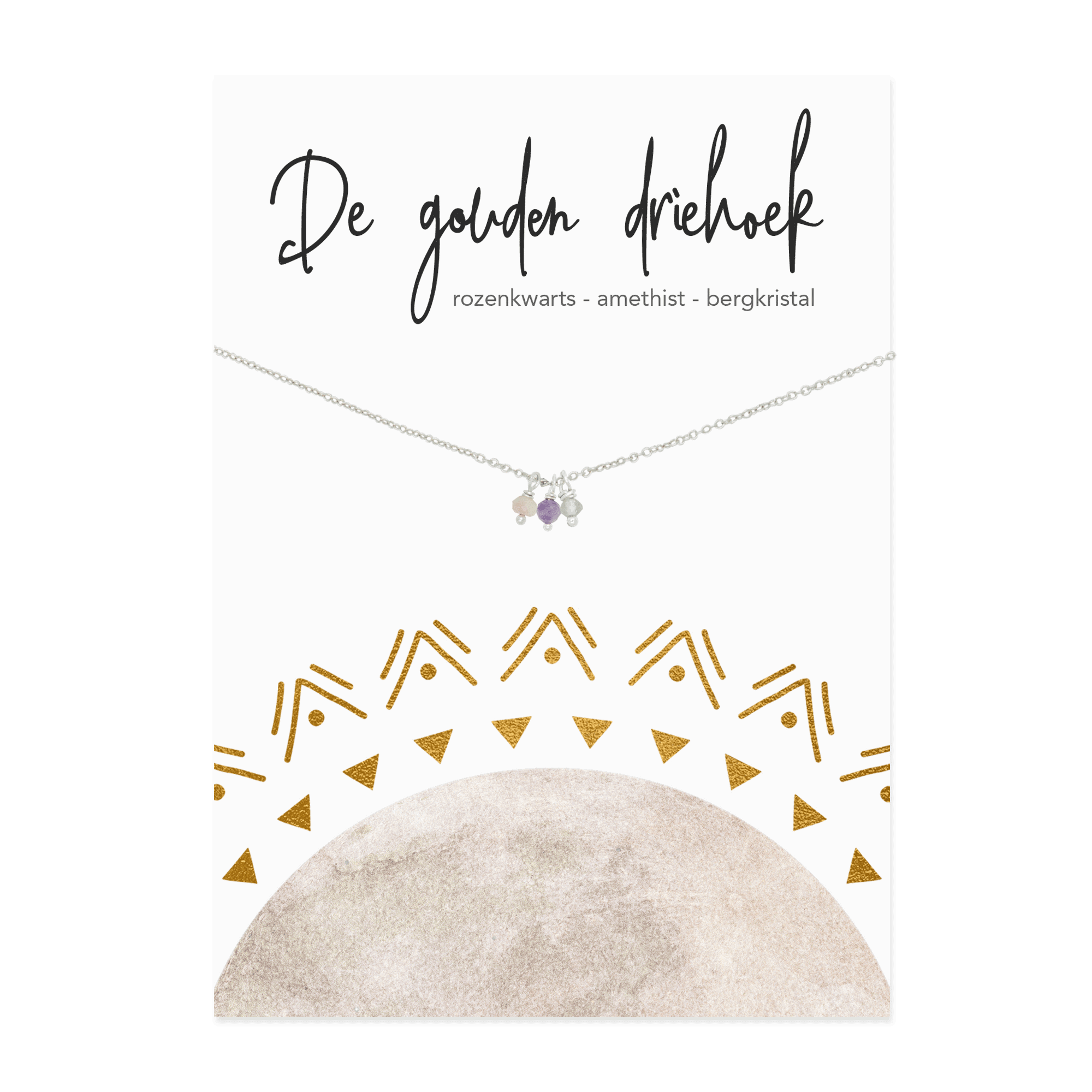 Gouden driehoek kettinkje 925 zilver amethist bergkristal rozenkwarts