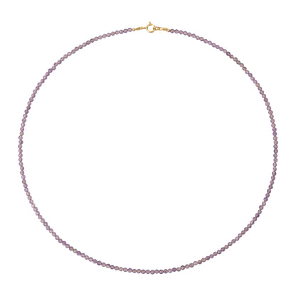 paars fijn kralenkettinkje van amethist edelsteen met gouden slotje