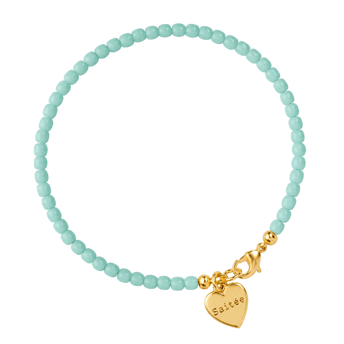 fijn mintgroen kralenarmbandjes met goud slotje en hartjes bedel