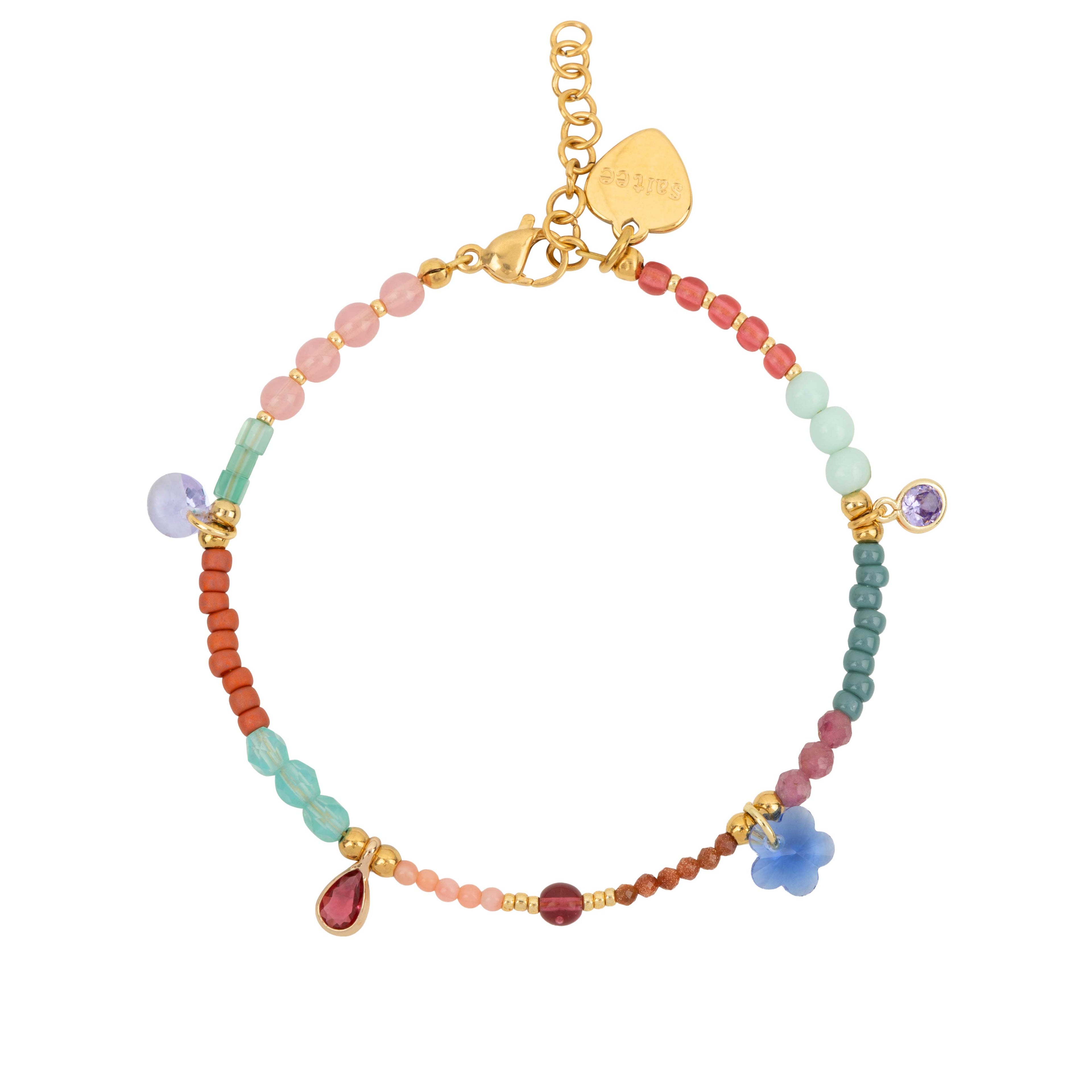 gekleurd mix armbandje met edelstenen kralen en bedels goud