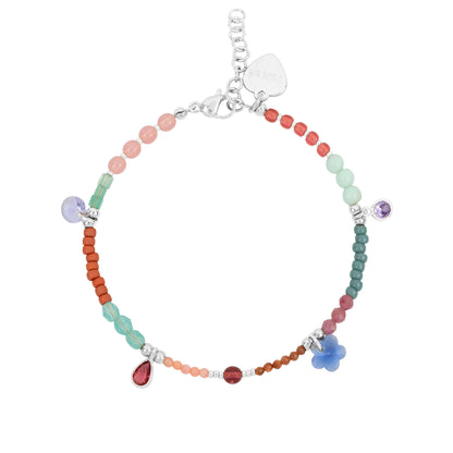 gekleurd mix armbandje met edelstenen kralen en bedels zilver