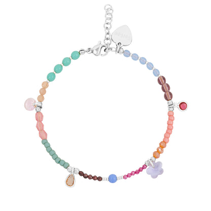 multicolour bedelarmbandje met kralen en edelstenen zilver