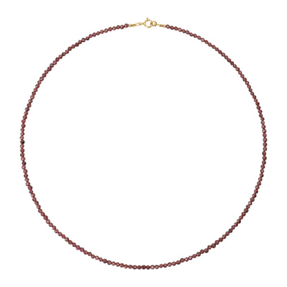 bordeauxrood fijn kralenkettinkje gemaakt van granaat edelsteen met gouden slotje