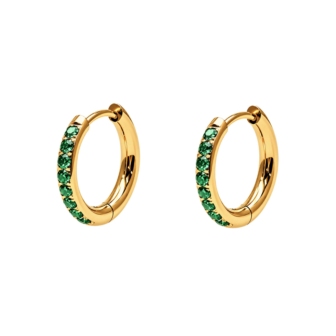gouden oorbel met groene steentjes met click sluiting