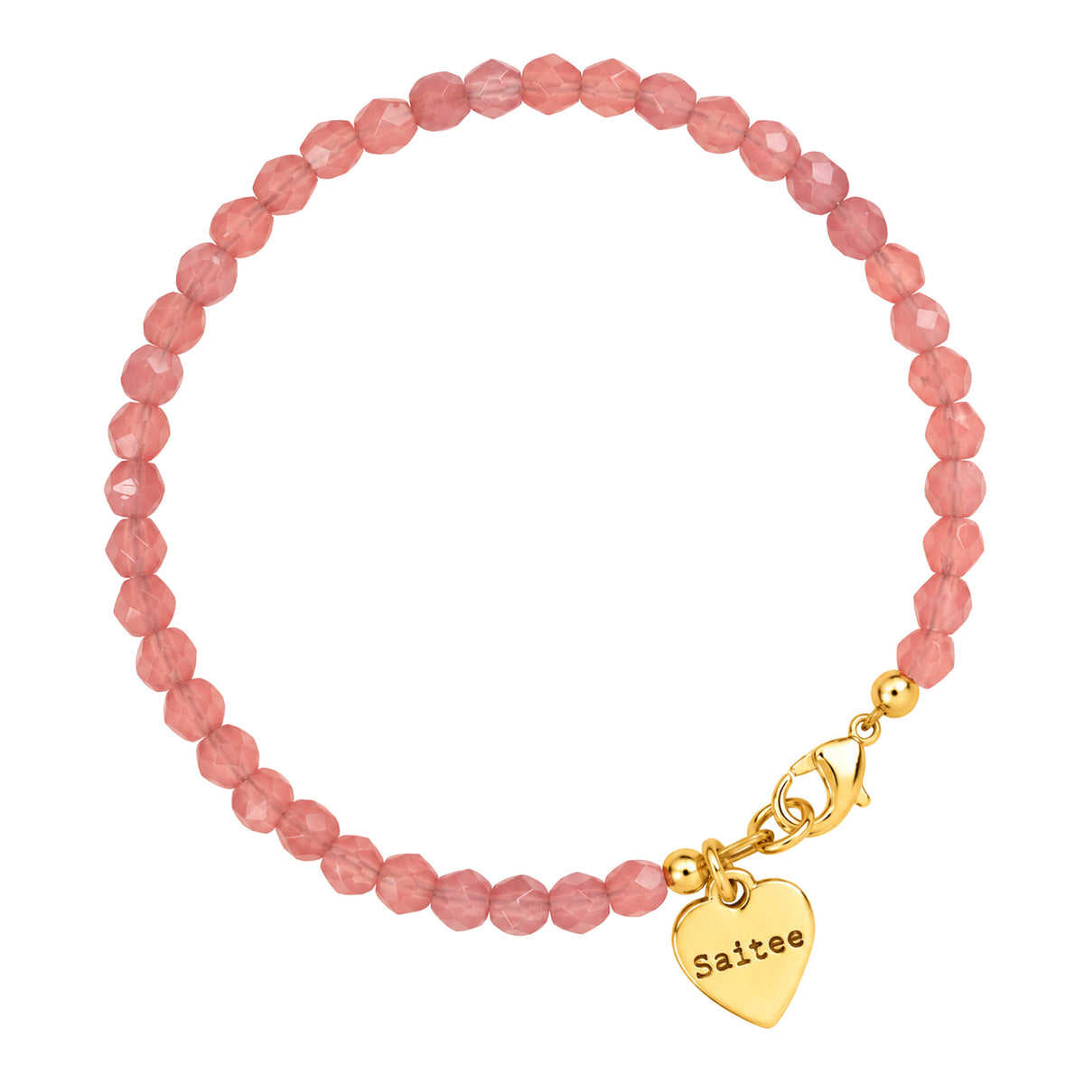 perzik roze facet kralenarmbandje met goud slotje en hartjes bedel