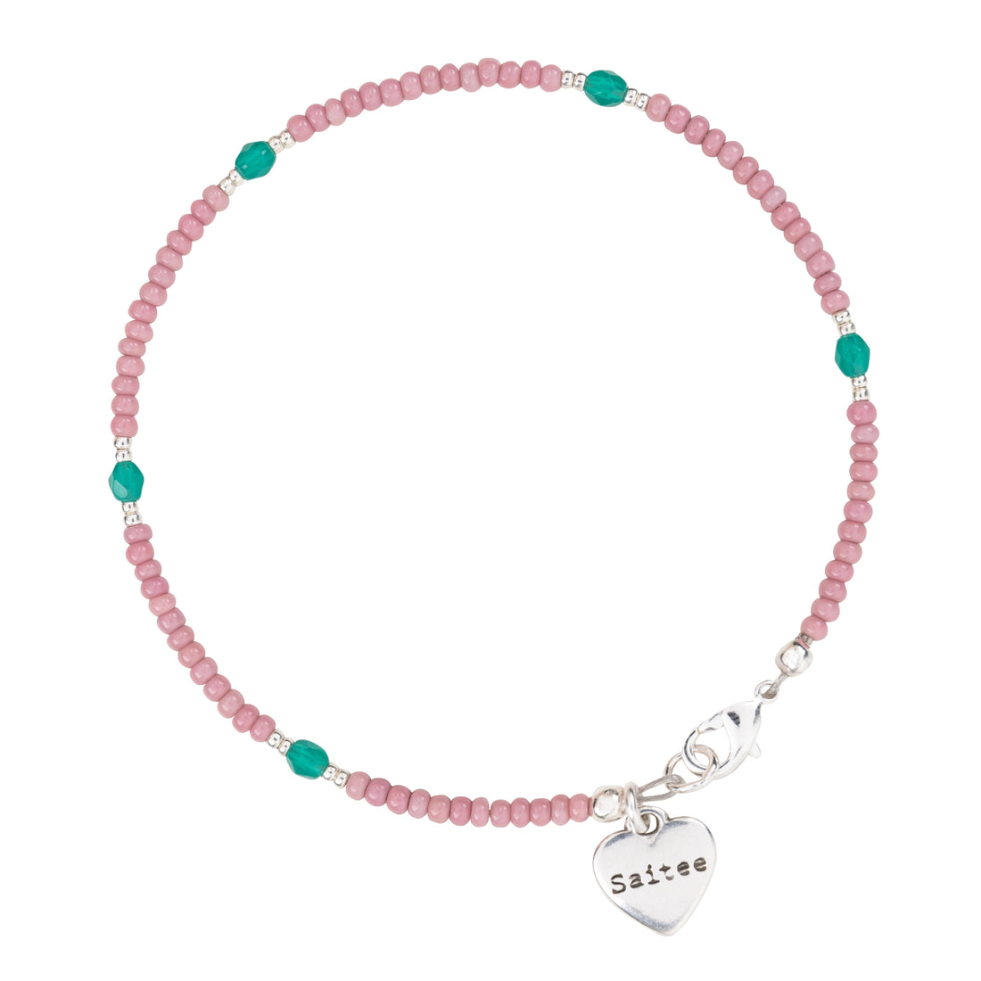 roze met groen kralenarmbandje met hartje