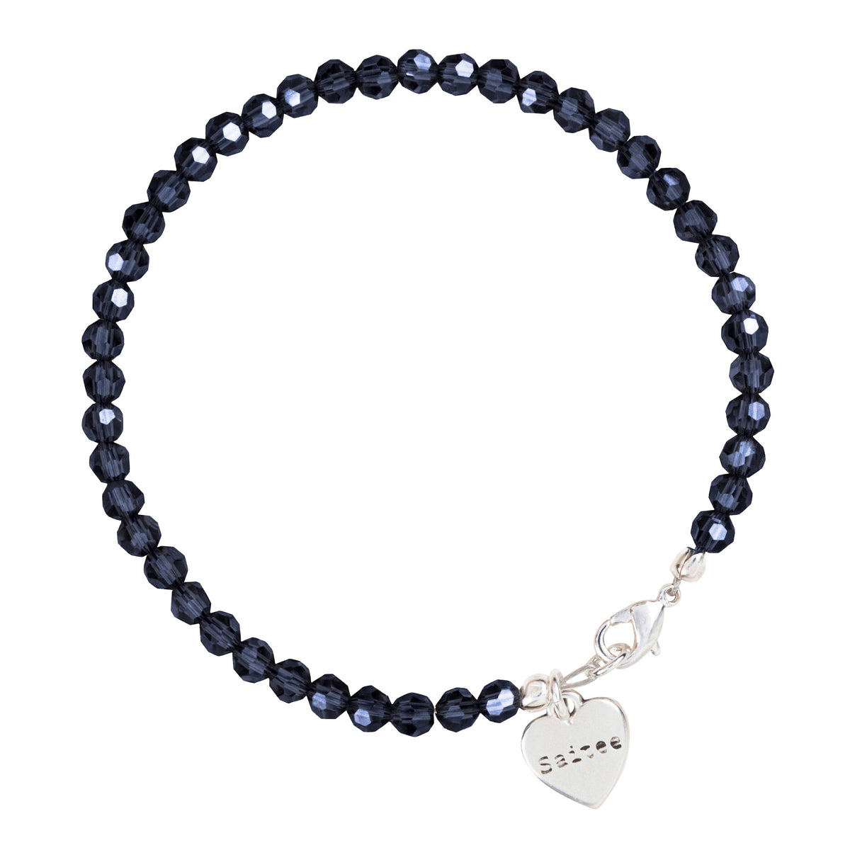 donkerblauw glimmend kralenarmbandje met hartjes bedel