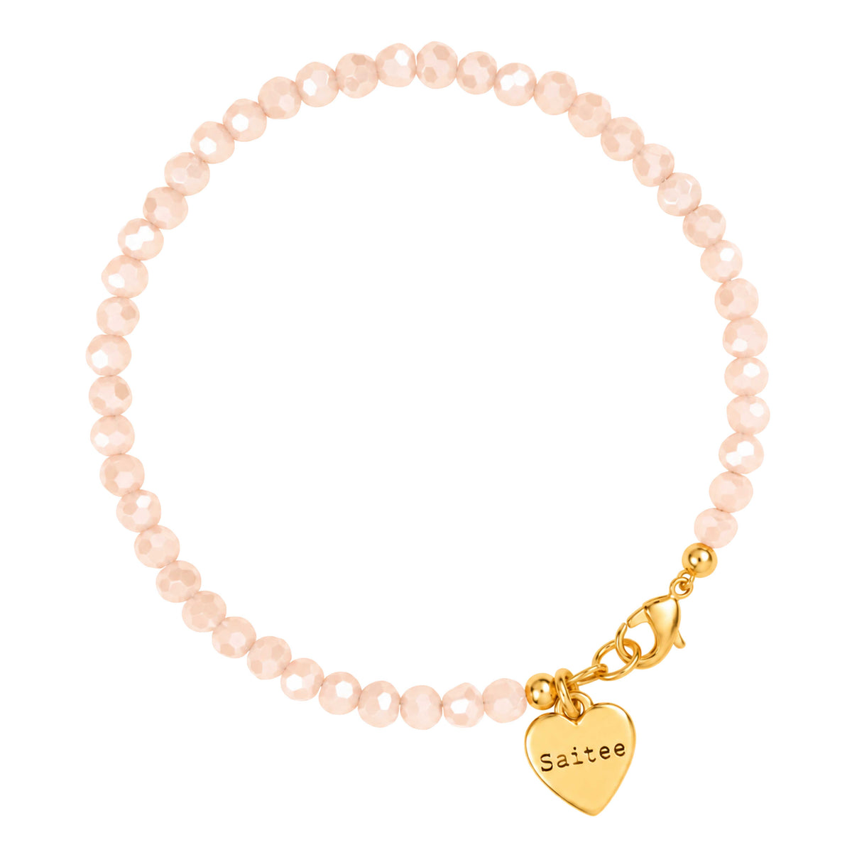 pastelroze kralenarmbandje met goud slotje en hartjes bedel