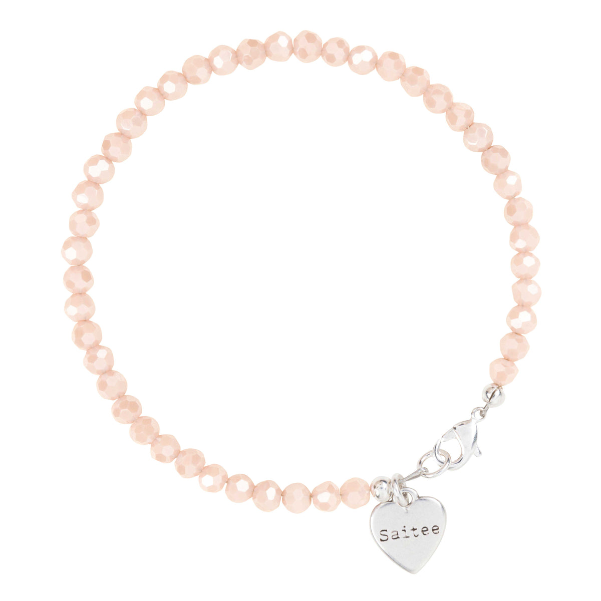 pastelroze glimmend kralenarmbandje met hartjes bedel