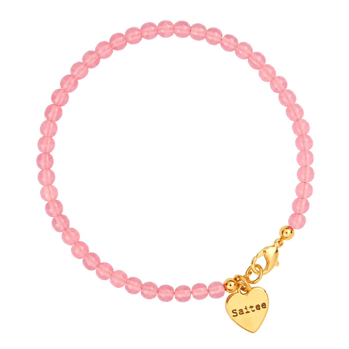 oranjeroze kralenarmbandje met goud slotje en hartjes bedel