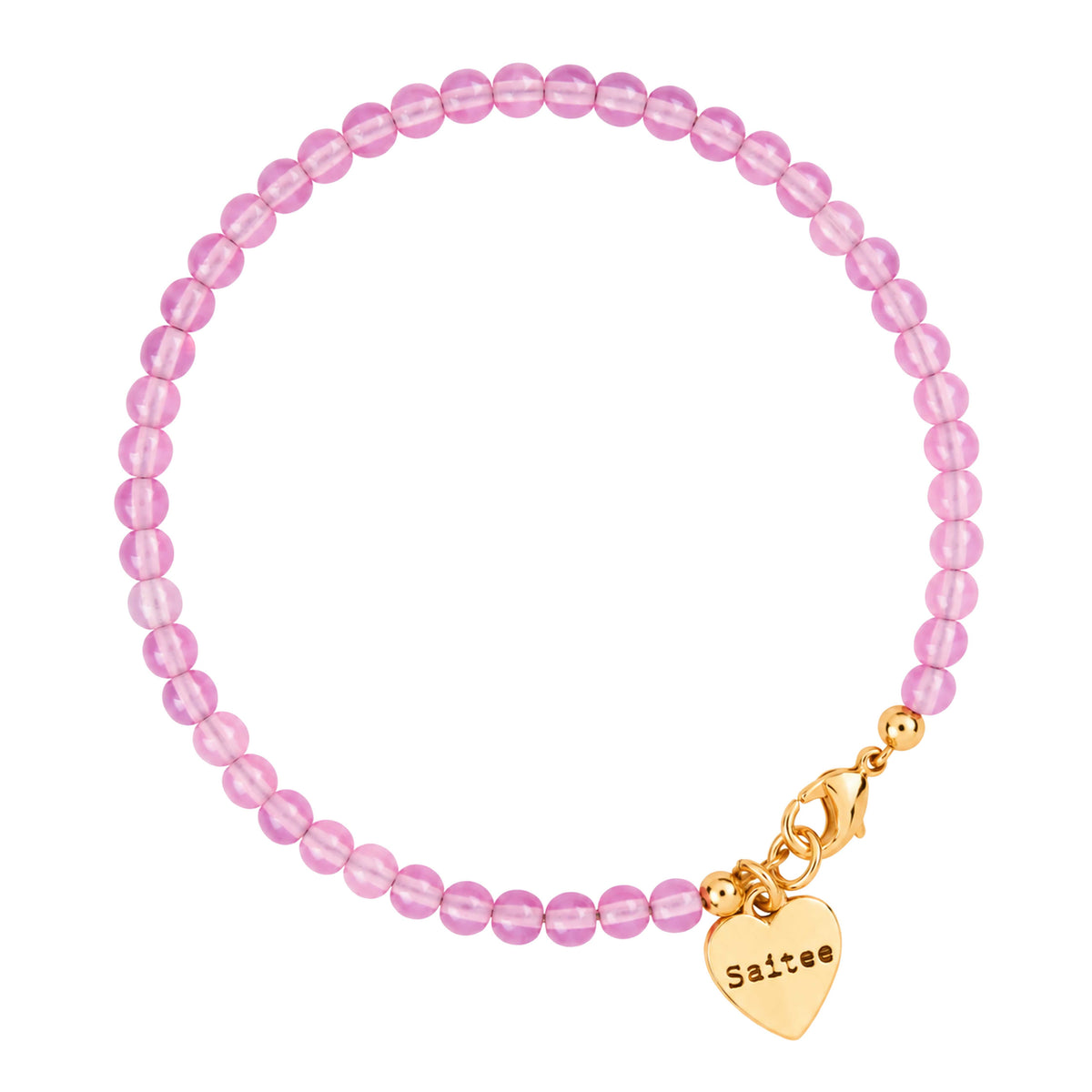 roze kralenarmbandje met goud slotje en hartjes bedel