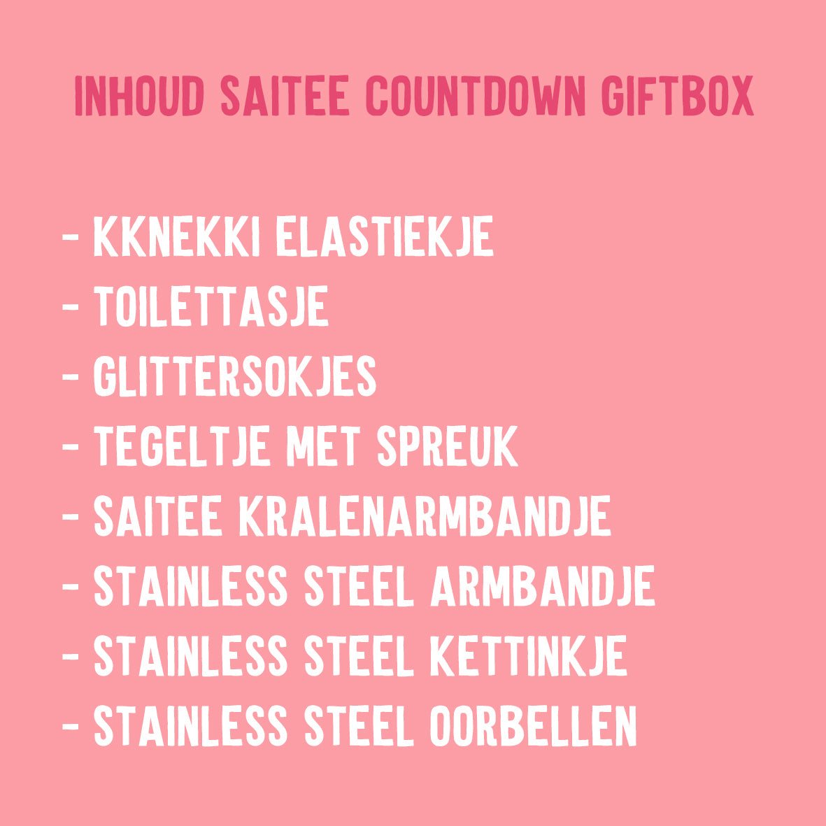 lijstje met inhoud van de saitee adventskalender