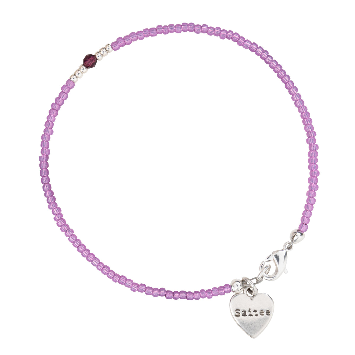 lilaroze kralenarmbandje met hartje