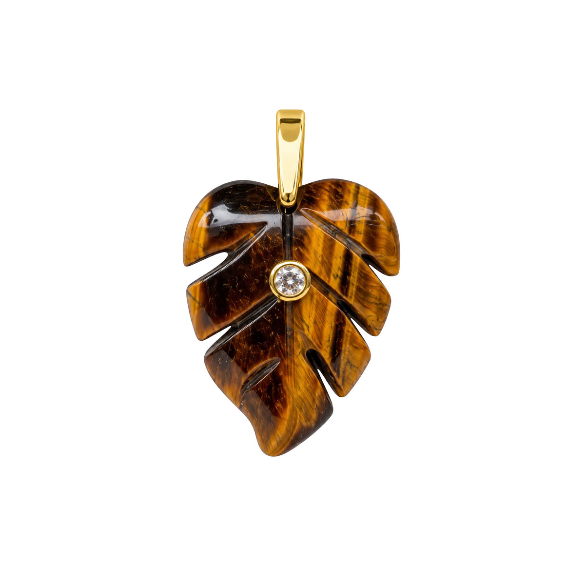 blad vormige tijgeroog edelsteen hanger 