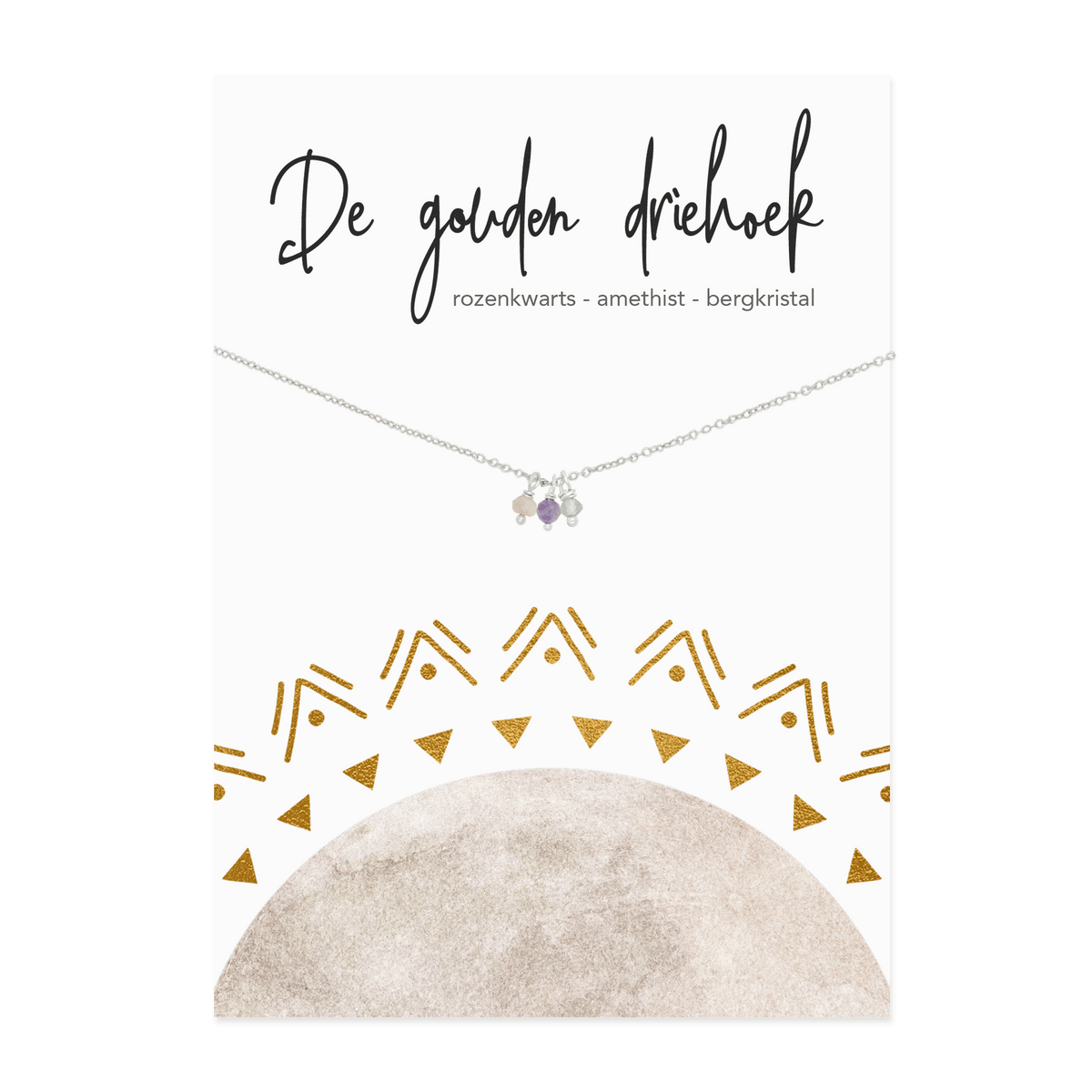 Gouden driehoek kettinkje 925 zilver amethist bergkristal rozenkwarts 