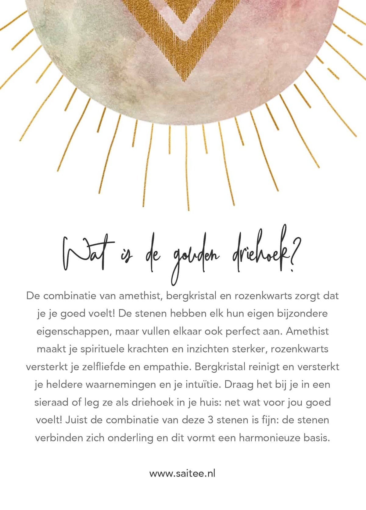 Gouden driehoek kettinkje 925 zilver amethist bergkristal rozenkwarts 
